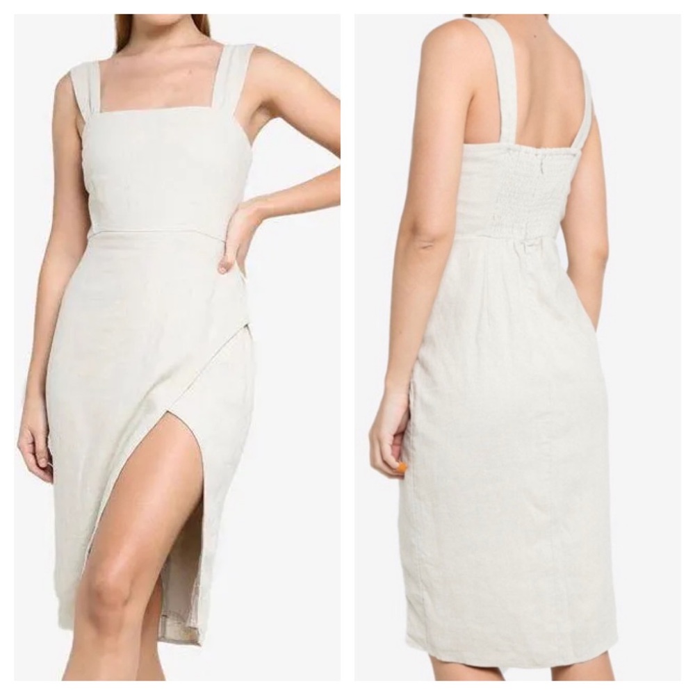Abercrombie & Fitch Cream Wrap Linen Midi Dress, S